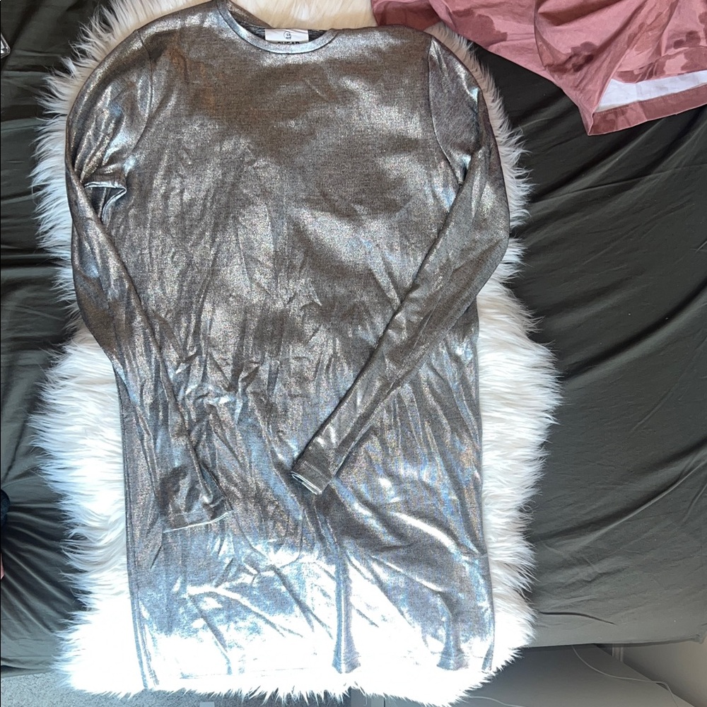Long Sleeve Silver Dress